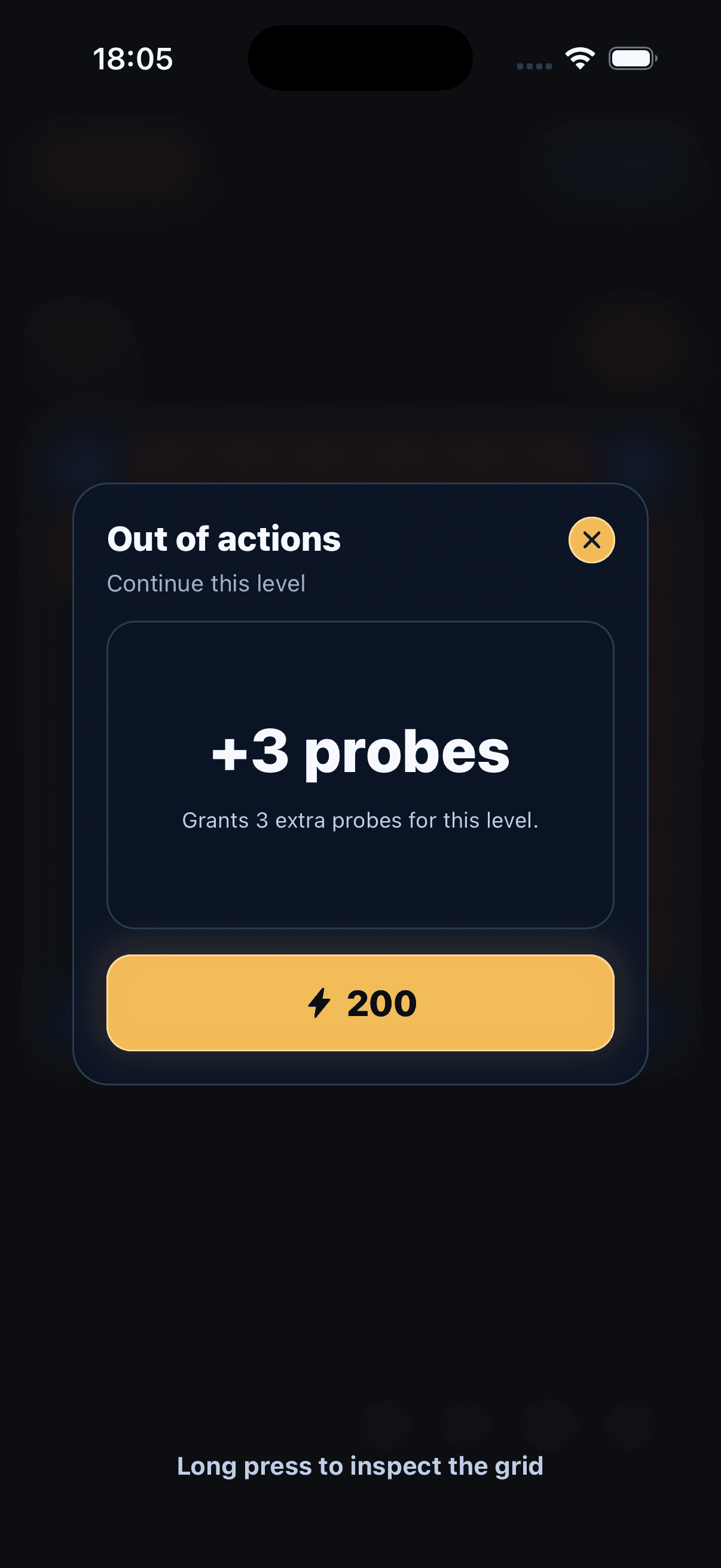 Gameplay HUD emphasizing probe efficiency and clean completion