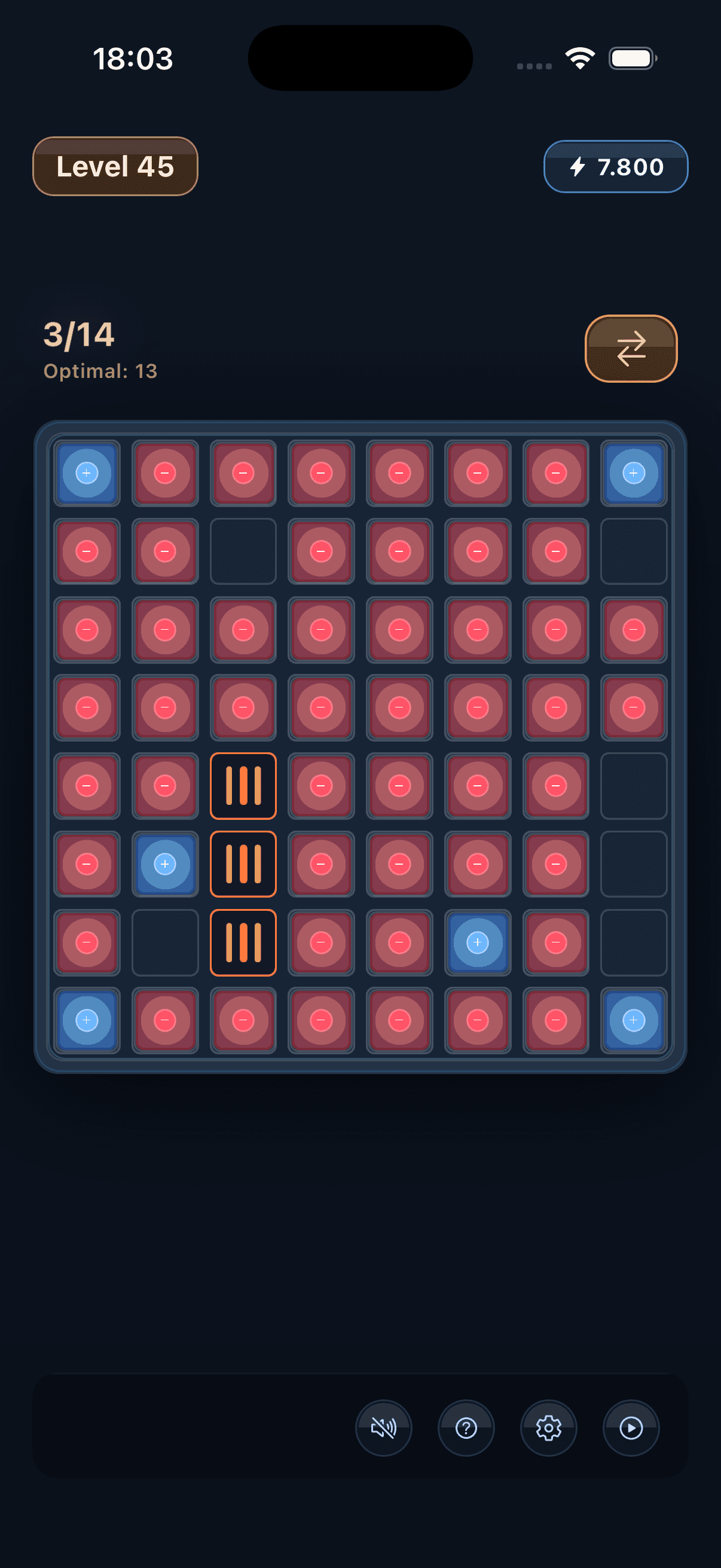Level overview UI showing remaining probes and current progress on the grid